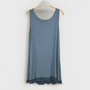 LOGO Layers Wms Tunic XL Blue Ruffle Hem Sleeveless Rayon Spandex Lagenlook Boho